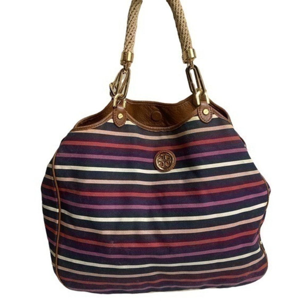 Tory Burch striped canvas multicolor tote bag